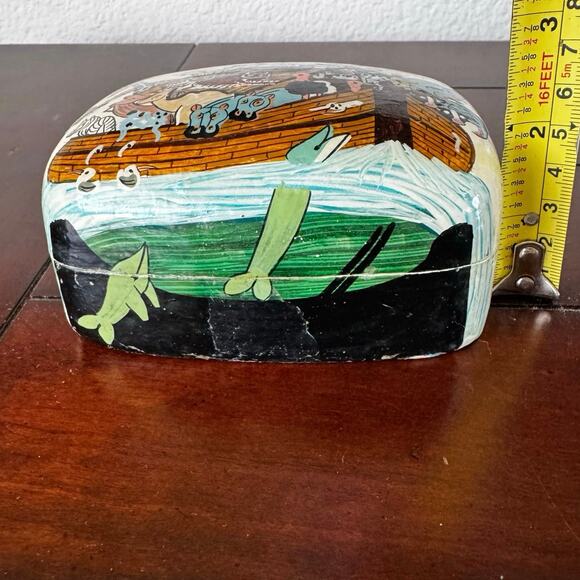 VTG Noah’s Ark Hand-painted Trinket Keepsake Box Made in India Baby Gift - Picture 9 of 11